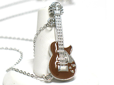 Crystal stud epoxy miniature band guitar necklace