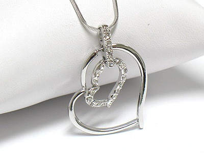 Made in korea whitegold plating crystal heart in heart dangling necklace -valentine