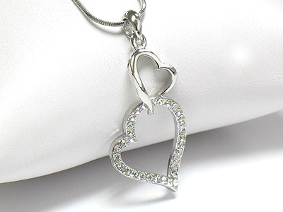 Made in korea whitegold plating crystal dual heart link necklace -valentine