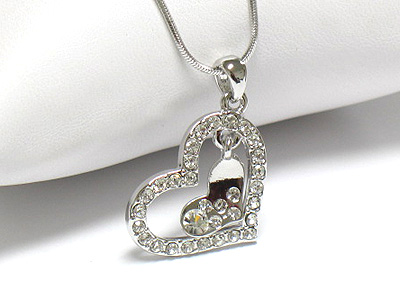 Made in korea whitegold plating crystal heart in heart dangling necklace -valentine