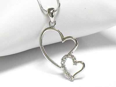 Made in korea whitegold plating crystal dual heart side by side necklace -valentine