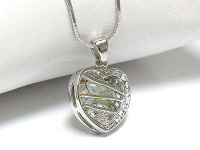 Made in korea whitegold plating mesh heart crystal inside necklace -valentine