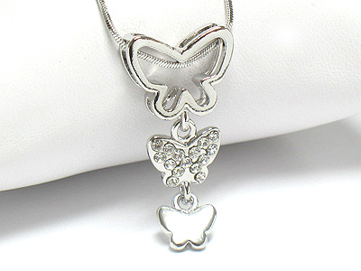 Made in korea whitegold plating crystal triple butterfly drop necklace