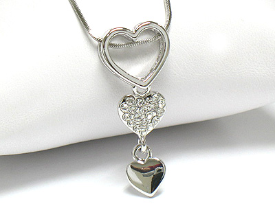 Made in korea whitegold plating crystal triple heart drop necklace