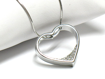 Made in korea whitegold plating crystal stud open heart necklace