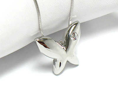 Made in korea whitegold plating crystal stud butterfly necklace