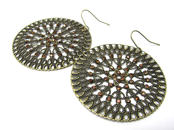 Crystal stud round disk earring