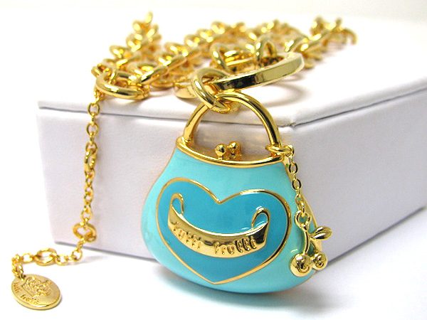 Epoxy metal handbag pendant necklace