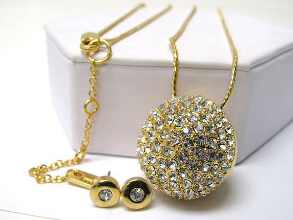 Crystal stud large ball pendant long necklace earring set