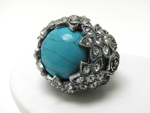 Turquoise and crystal puffy stretch ring