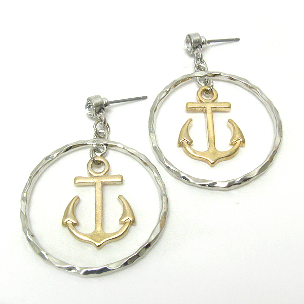 Metal hoop and anchor earring