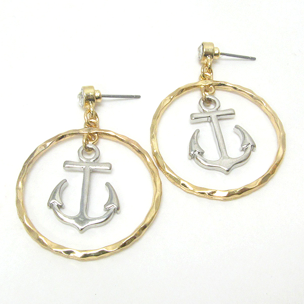 Metal hoop and anchor earring