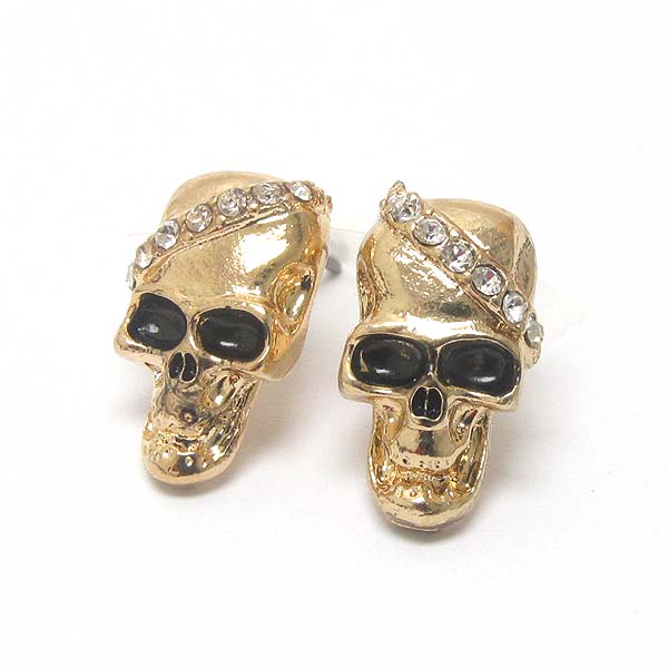 Premier electro plating crystal skull stud earring