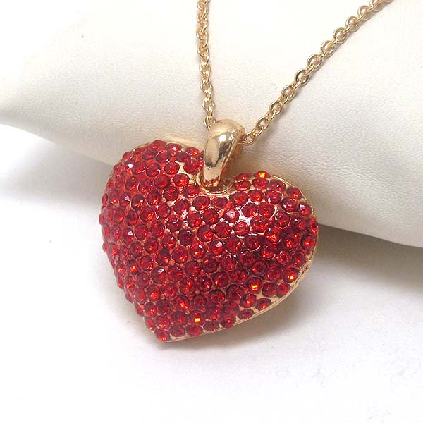 Premier electro plating crystal stud puffy valentine heart necklace -valentine