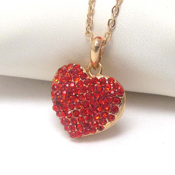 Premier electro plating crystal puffy valentine heart necklace -valentine