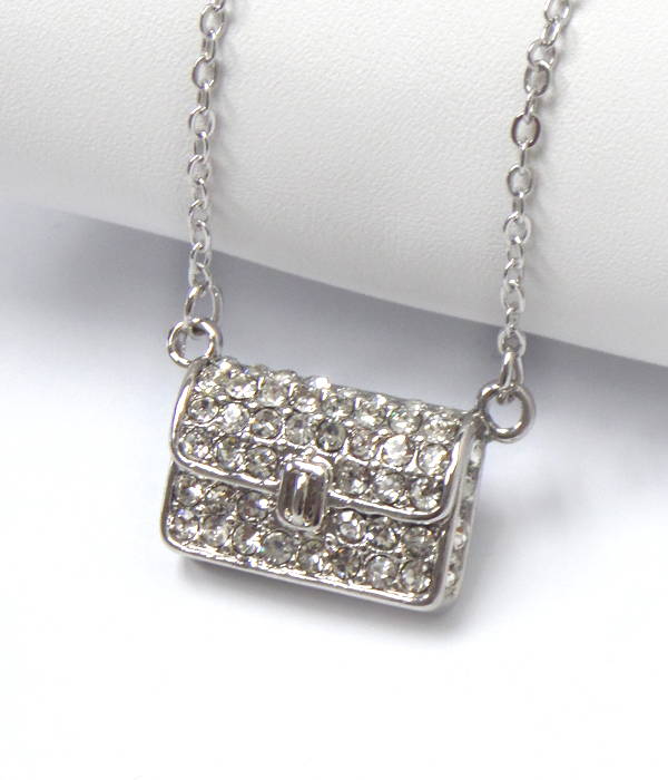Made in korea whitegold plating crystal bag pendant necklace