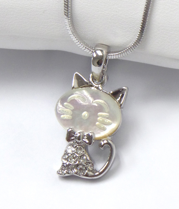 Made in korea whitegold plating crystal cat pendant necklace