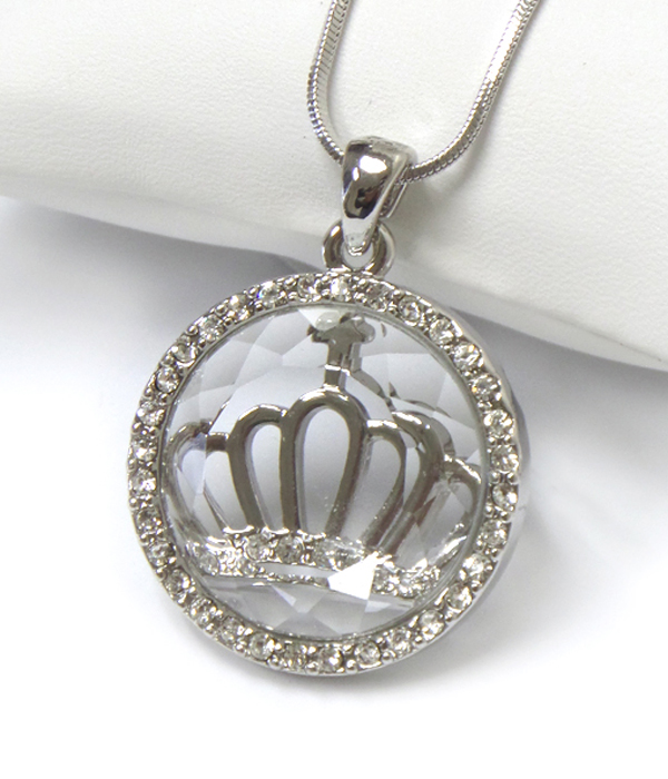 Made in korea whitegold plating crystal crown pendant necklace