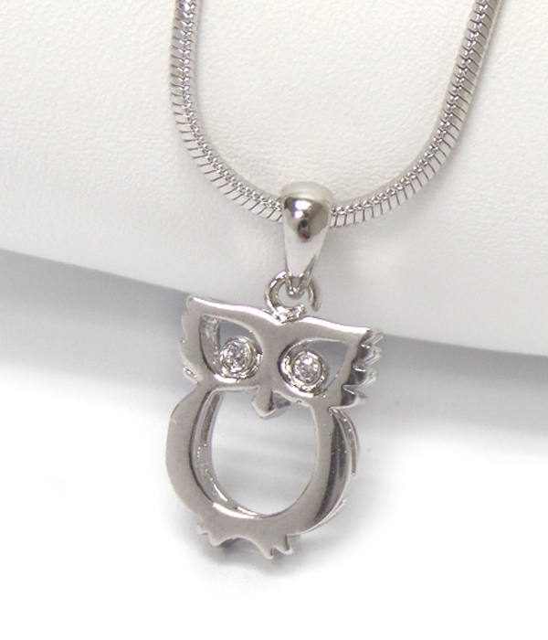 Made in korea whitegold plating crystal eye owl pendant necklace
