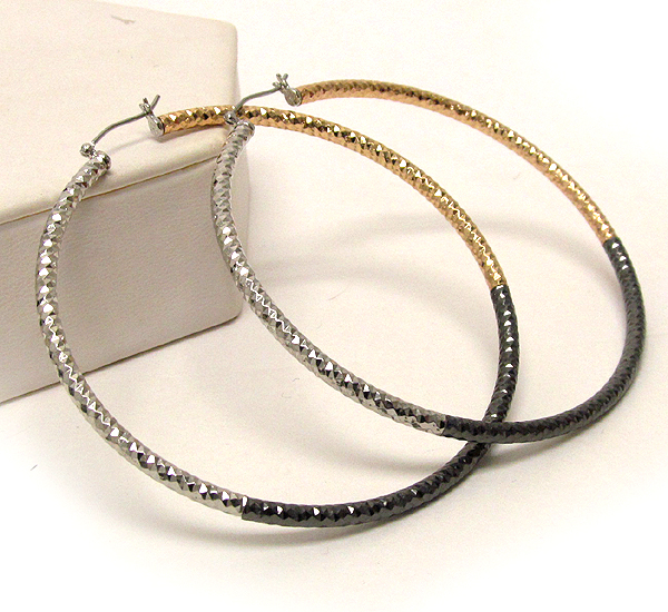 Tri metal hoop earring - hoops