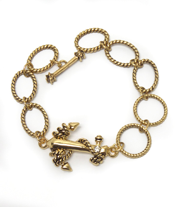 Textured metal anchor toggle bracelet 