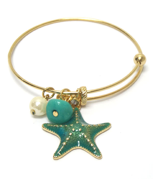 Starfish wire charm bangle bracelet