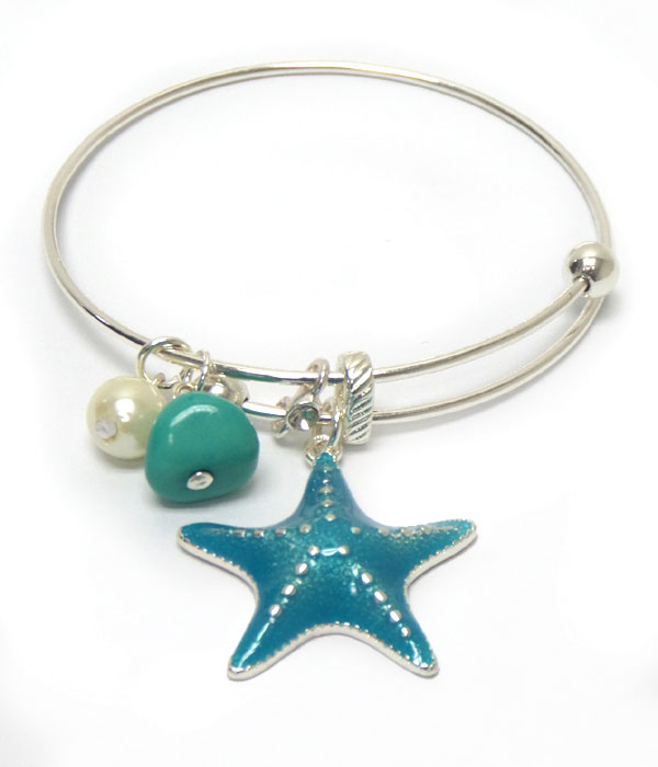 Starfish wire charm bangle bracelet