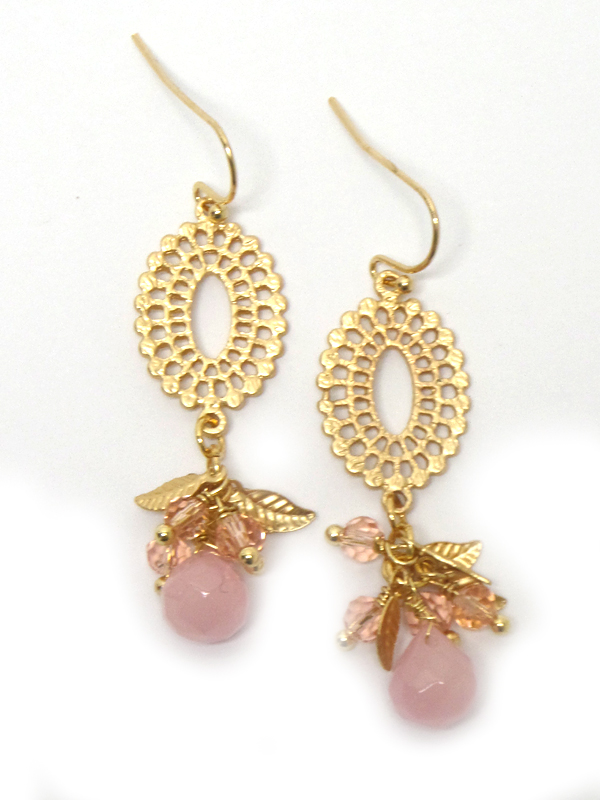 Semi precious stone and crystal beads dangle earring