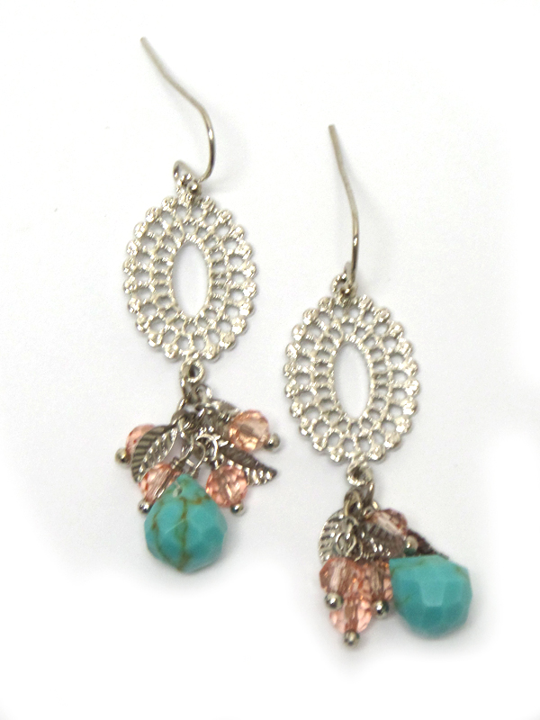 Semi precious stone and crystal beads dangle earring