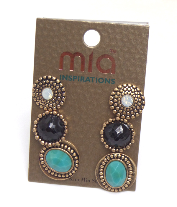 Textured metal stone 3 pair earring set