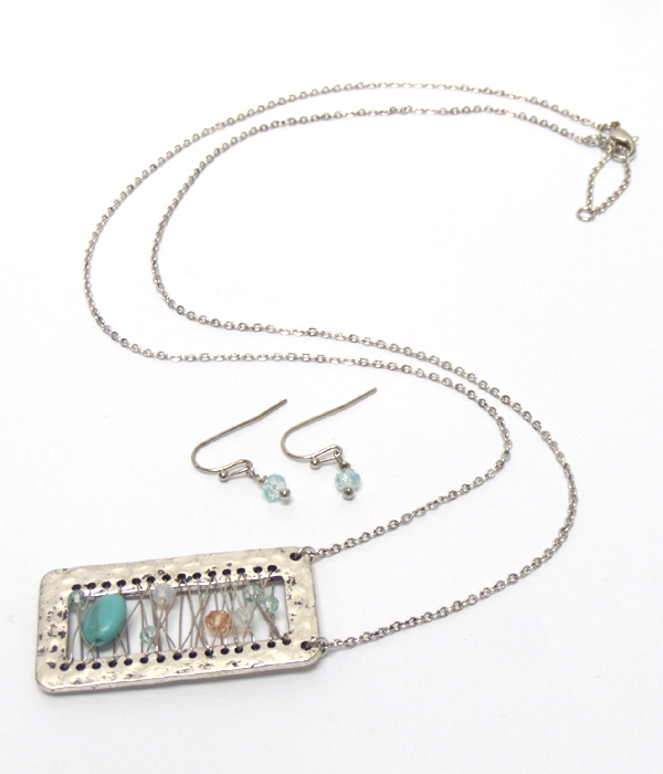 Semi precious loose stone beads and handmade metal art necklace earring set