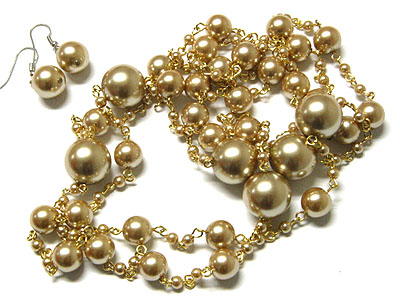 Glass pearl long necklace and earring set