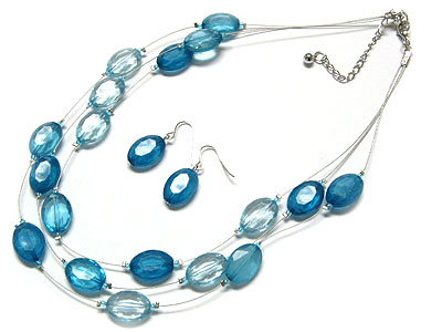 Three row epoxy stone necklace and earring set