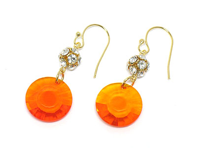 Crystal ball and glass disk drop earring