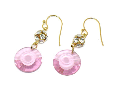 Crystal ball and glass disk drop earring