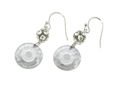 Crystal ball and glass disk drop earring