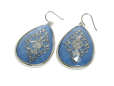 Metal filigree facet tear drop  earring