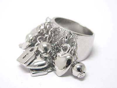 Mixed metal charm dangle metal ring