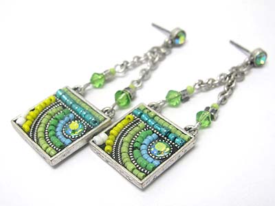 Seed beads deco metal square drop earring