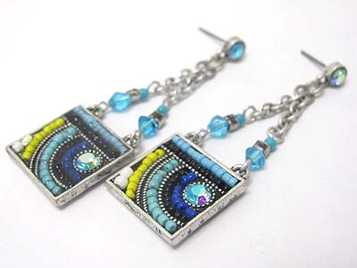 Seed beads deco metal square drop earring