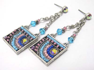 Seed beads deco metal square drop earring