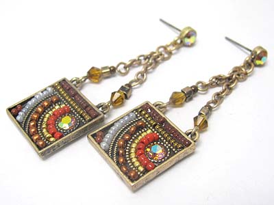 Seed beads deco metal square drop earring