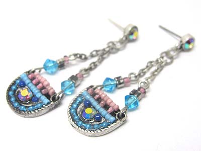 Seed beads deco metal half circle drop earring