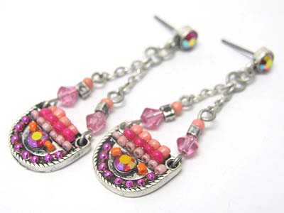 Seed beads deco metal half circle drop earring