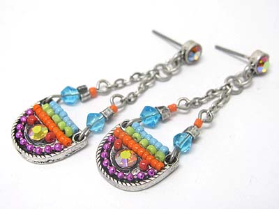 Seed beads deco metal half circle drop earring