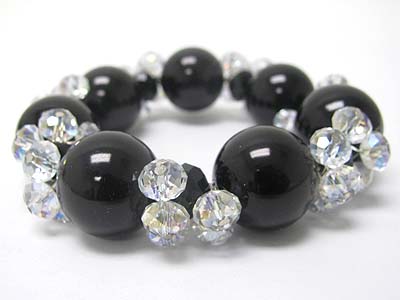 Crystal cut glass beads and acryl ball stretch bracelet