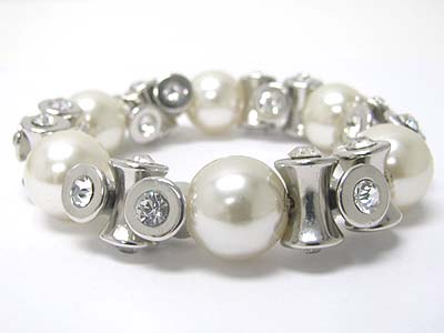 Crystal joint bar and acryl ball stretch bracelet