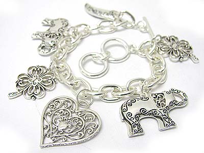 Large filigree casting metal  lucky charm bracelet