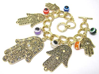 Large filigree casting metal  guardian hand charm bracelet