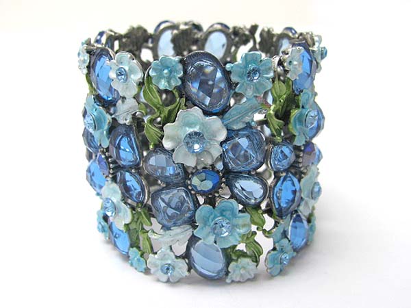 Crystal metal epoxy facet glass wide blossom bangle